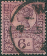 Great Britain 1887 SG208a 6d Deep Purple/rose Red QV #1 FU - Andere & Zonder Classificatie