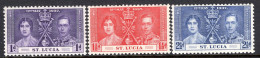 St Lucia 1937 KGVI Coronation Set LHM (SG 125-127) - St.Lucia (...-1978)