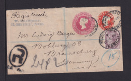 1898 - 3 P. Neben 1/2 P. Privat-Ganzsache Mit Zufrankatur Als Einschreiben Ab Ipswich Nach Braunschweig - Briefe U. Dokumente
