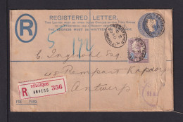 1901 - 5 P. Mit Firmenlochung Auf Einschreib-Ganzsache Nach Belgien - Transit-R-Zettel - Lettres & Documents