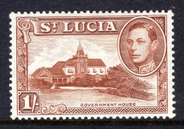 St Lucia 1938-48 KGVI Definitives - 1/- Government House - P.13½ - HM (SG 135) - Ste Lucie (...-1978)