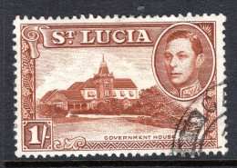 St Lucia 1938-48 KGVI Definitives - 1/- Government House - P.13½ - Used (SG 135) - St.Lucia (...-1978)