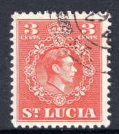 St Lucia 1949-50 KGVI Definitives - New Currency - 3c Scarlet Used (SG 148) - St.Lucia (...-1978)