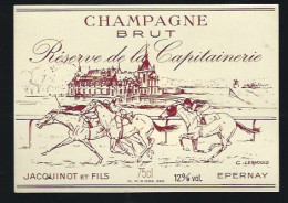 Etiquette Champagne Brut Réserve De La Capitainerie  Jacquinot Et Fils Epernay  Marne 51 " Course, Chevaux Illustration - Champan