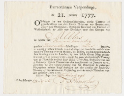 Kwitantie Extraordinaris Verpondinge - Den Haag 1777 - Fiscale Zegels