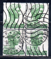 ITALIA ITALY 1957-1974 1970 S. SAN GIORGIO DI DONATELLO DENT. 14x13 1/4 FLUORESCENTE LIRE 500 QUARTINA BLOCK USATO USED - 1961-70: Oblitérés