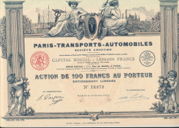 TITRE  - ACTION   PARIS -TRANSPORTS- AUTOMOBILES  ACTION DE 100 FRANCS AU PORTEUR   1925    30 COUPONS - Automobil