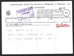 Telegram Via Eastern, English Submarine Cable Obliteration Lisbon Telegraphs In 1953. Telegrama Via Eastern, Cabo Submar - Storia Postale