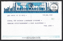 Telegram From Rádio Marconi With Obliteration 'Marconi, Lisbon 1948'. Telegrama Da Rádio Marconi Obliteração 'Marconi - Lettres & Documents
