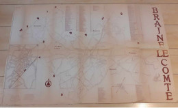 Grande Carte Géographiques ORIGINALE De BRAINE-LE-COMTE Et Ses Environs - Noms Des Rues - 115 X 75 Cm - Cartes Géographiques