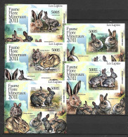 Comores 2011 Animals - Rabbits Set Of 5 IMPERFORATE MS MNH - Konijnen