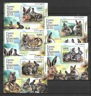 Comores 2011 Animals - Rabbits Set Of 5 MS MNH - Conigli