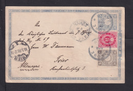 1900 - 1 1/2 S. Ganzsache Mit Zufrankatur Ab KOBE Nach Trier - Briefe U. Dokumente