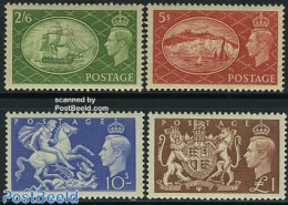 Great Britain 1951 Definitives 4v, Mint NH, History - Nature - Transport - Coat Of Arms - Horses - Ships And Boats - Ongebruikt