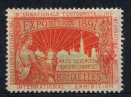 VIÑETA EXPOSICIÓN INTERNACIONAL DE BRUSELAS DE 1897 , EXPOSITION INTERNATIONAL , ARTS , SCIENCES , INDUSTRIE , COMMERCE - Erinnophilie [E]