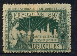 VIÑETA EXPOSICIÓN INTERNACIONAL DE BRUSELAS DE 1897 , EXPOSITION INTERNATIONAL , ARTS , SCIENCES , INDUSTRIE , COMMERCE - Erinnophilie [E]