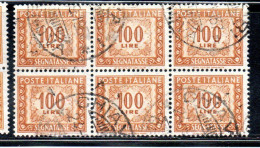 ITALIA REPUBBLICA ITALY REPUBLIC 1955 1957 SEGNATASSE POSTAGE DUE TAXE TASSE 100 LIRE STELLE STARS USATO USED OBLITERE' - Postage Due