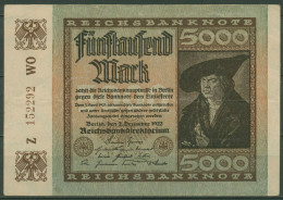 Dt. Reich 5000 Mark 1922, DEU-91f FZ WO, Gebraucht (K1423) - 5000 Mark