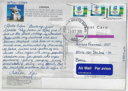 2010 Postcard From Canadá  To São José Brazil Misdirected São Bento Do Sul 3 Stamp Vancouver Winter Olympics - Brieven En Documenten