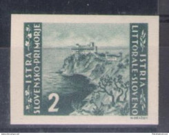 1946 LITORALE SLOVENO, N. 55a - 2 L. Verde Grigio - Non Dentellato - MNH** - Occ. Yougoslave: Littoral Slovène