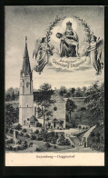 Künstler-AK Geyersberg-Deggendorf, Die Kirche, Gnadenmutter, Engel  - Geyer