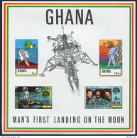 Ghana 389a Imperf, MNH. Michel Bl.39B. Man's First Landing On The Moon. 1970. - Préoblitérés