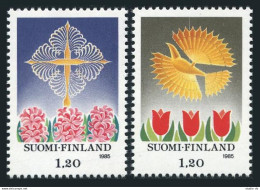 Finland 730-731, MNH. Mi 979-980. Christmas 1985. Bird, Tulips, Hyacinths,Cross. - Ungebraucht