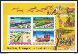 Uganda 158a, MNH. Michel Bl.3. Railway Transport In East Africa, 1976. Animals. - Ouganda (1962-...)