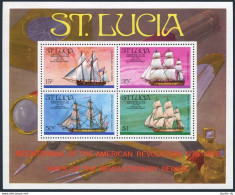 St Lucia 386a, MNH. Michel Bl.8. US-200, 1976. Revolutionary Era Ships. - St.Lucie (1979-...)