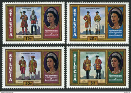 St Lucia 438-442, MNH. Mi 436-439, Bl.15. QE II Coronation, 25. Dress Uniforms. - St.Lucie (1979-...)