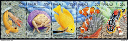 Palau 178-182a Strip, MNH. Michel 216-220. Symbiotic Marine Species, 1987. - Palau