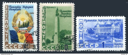 Russia 1632-1634, CTO .Mi 1635-1637. 1952. Romania: Arms, Flag, Monument, Square - Oblitérés