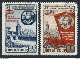 Russia 1596-1597, CTO. Mi 1599-1600. October Revolution, 34, 1951. Lenin,Stalin. - Oblitérés