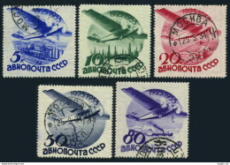 Russia C40-C44 Wmk.170, CTO. Mi 462X-466X. Soviet Civil Aviation, 10th Ann. 1934 - Usati