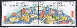 Macao 1001 Ad Strip, 1002, 1002a Overprinted, MNH. Gastronomy 1999. Dim Sum. - Neufs