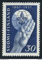 Finland 346, MNH. Michel 473. Boy Scouts,50th Ann.1957. Scout Sign,emblem,globe. - Nuevos