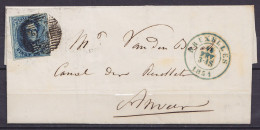 L. Affr. N°4 D24 Càd Bleu BRUXELLES /14 FEVR 1851 Pour ANVERS (au Dos: Càd Arrivée ANVERS) - 1849-1850 Medaillons (3/5)