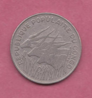 Republique Populaire Du Congo, 1971- 100 Francs- Nickel- Obverse Three Giant Eland. Reverse Denomination- - Congo (República 1960)