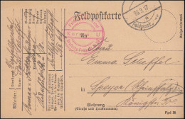 Feldpost BS Feldrekruten-Depot Kursus U - Feldpost 69 Vom 26.9.1917 Nach Speyer  - Occupation 1914-18