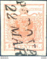 Lombardo Veneto. Stemma, Carta A Coste Verticali 15 C. I Tipo 1851. Usato. - Non Classés