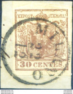 Lombardo Veneto. Stemma, Carta A Coste Verticali 30 C. 1851. Frammento. - Unclassified
