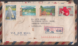 JAPAN, 1972, Registered  Airmail Letter From Japan To India,  9 Stamps Used, No. 29 - Enveloppes