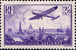 France Avion N* Yv:10 Mi:307 Avion Sur Paris (défaut Gomme) - 1927-1959 Ungebraucht