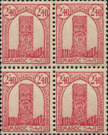 Maroc (Prot.Fr) Poste N** Yv:215 Mi:199 Rabat Tour Hassan Dent 12 G.brillante Bloc De 4 - Unused Stamps