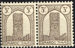 Maroc (Prot.Fr) Poste N** Yv:216 Mi:200 Rabat Tour Hassan Dent 12 G.brillante Paire - Unused Stamps