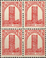 Maroc (Prot.Fr) Poste N** Yv:213 Mi:197 Rabat Tour Hassan Dent 12 G.brillante Bloc De 4 - Unused Stamps