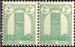 Maroc (Prot.Fr) Poste N** Yv:214 Mi:198 Rabat Tour Hassan Dent 12 G.brillante Paire - Unused Stamps