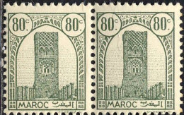 Maroc (Prot.Fr) Poste N** Yv:210 Mi:194 Rabat Tour Hassan Dent 12 G.brillante Paire - Unused Stamps