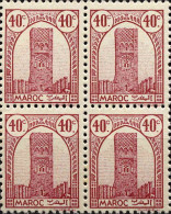 Maroc (Prot.Fr) Poste N** Yv:206B Mi:190B Rabat Tour Hassan Dent 12 G.brillante Bloc De 4 - Unused Stamps