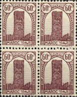 Maroc (Prot.Fr) Poste N** Yv:208 Mi:192 Rabat Tour Hassan Dent 12 G.brillante Bloc De 4 - Unused Stamps